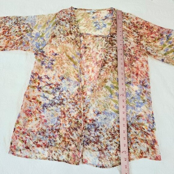 Boho Floral Sheer Kimono Cardigan Open Front Lightweight Layering Top Size 14 - Picture 3 of 13